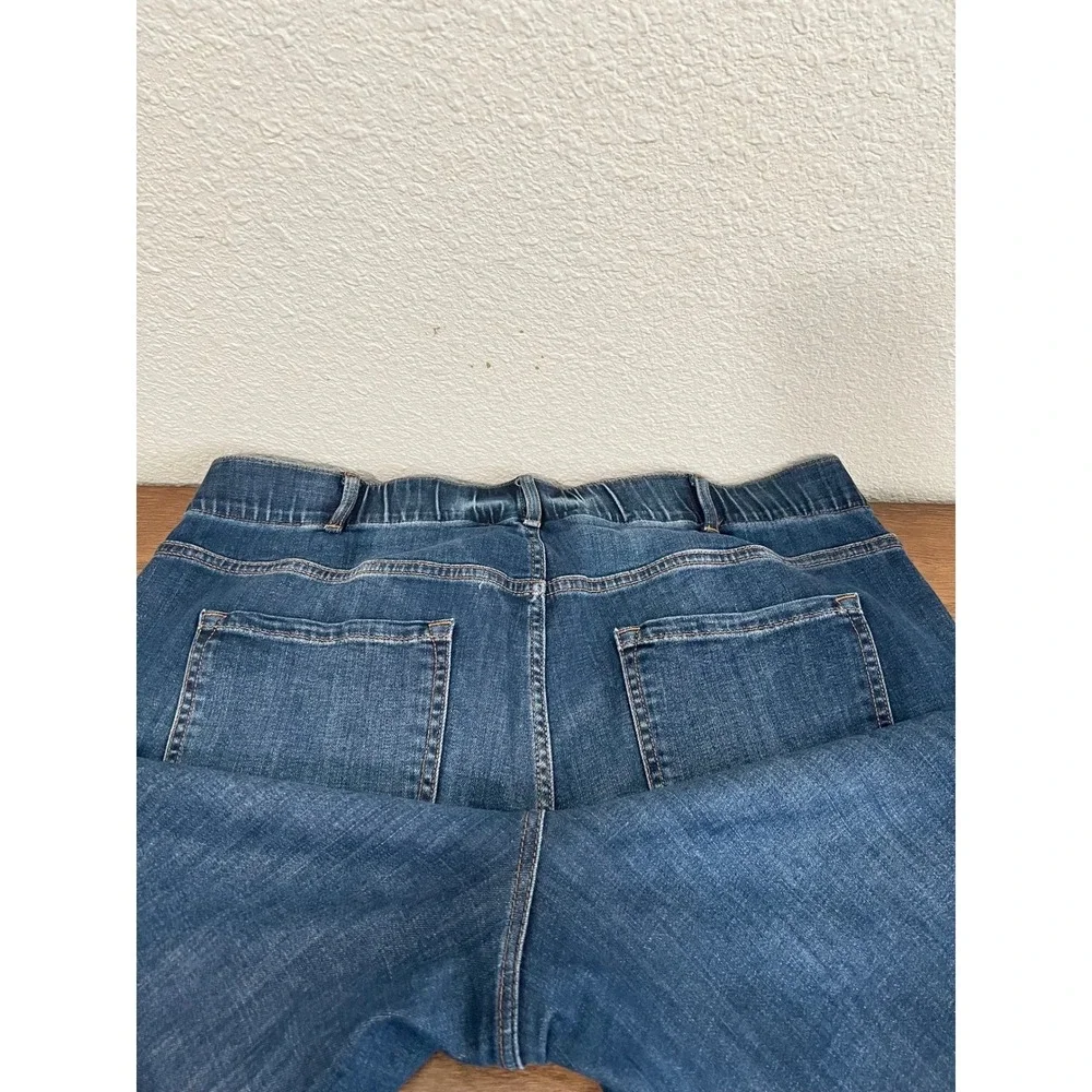 J. Jill Denim Women High Rise Wide Leg Jeans Dark Wash Size 16R Blue Stretch EUC